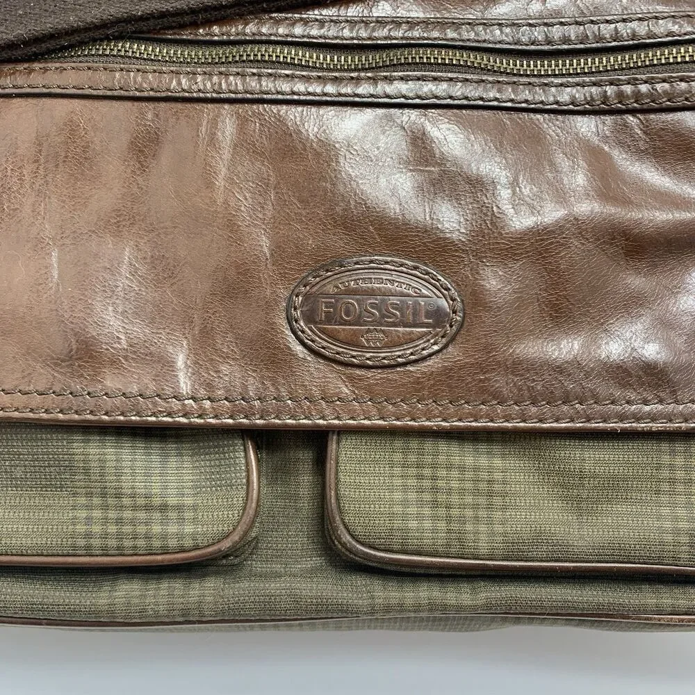 Fossil Leather & Fabric Messenger Laptop Adjustable Strap Bag Men’s